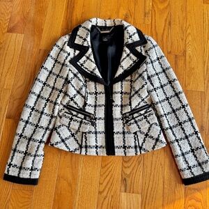 WHBM White House Black Market Plaid Tweed Zip Jacket Coat size 8